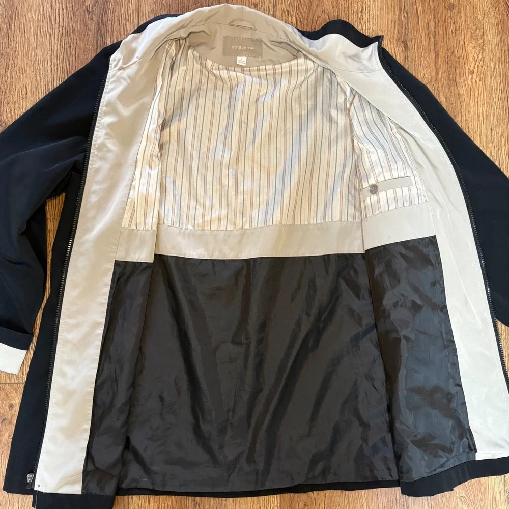 Croft & Barrow Full Zip Button‎ Front Windbreaker Jacket Black Tan Trim Womens L